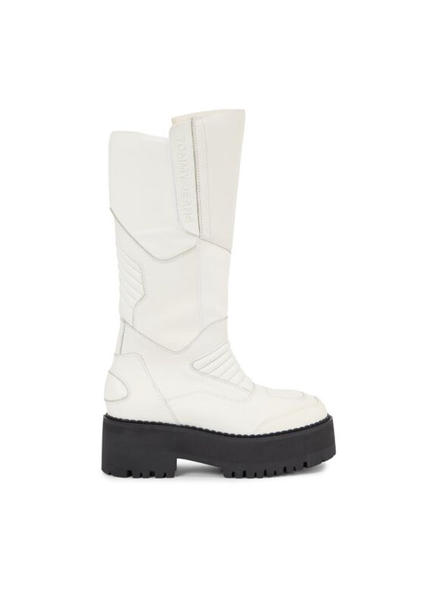 Tommy Jeans Kozaki Tjw Long Shaft Biker Boot EN0EN02376 Biały. Kolor: biały. Materiał: skóra