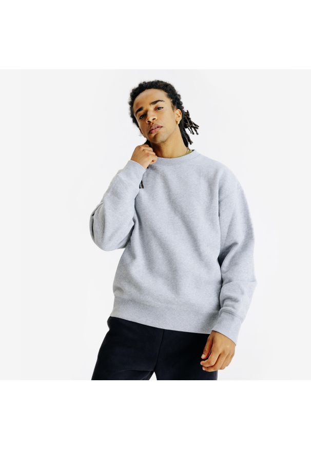 Decathlon - Bluza okrągły dekolt męska Elementals. Kolor: szary. Materiał: poliester, elastan, tkanina, prążkowany, bawełna, materiał