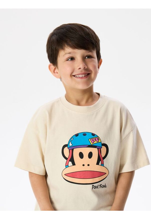 Reserved - T-shirt z nadrukiem PAUL FRANK - beżowy. Kolor: beżowy. Materiał: bawełna, dzianina. Wzór: nadruk