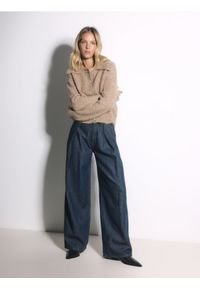 Reserved - Jeansy wide leg z zakładkami - granatowy. Kolor: niebieski #1