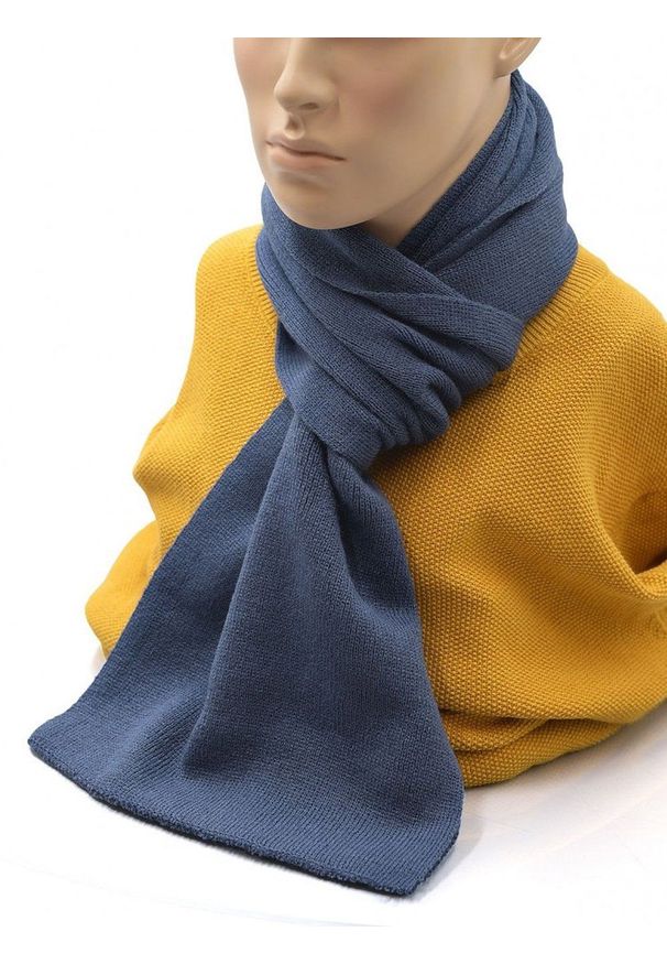 Szalik Męski, Jeansowy, Niebieski Jednokolorowy, Dziergany, Jesienno-Zimowy -Pako Jeans. Kolor: niebieski. Materiał: dziergany. Sezon: zima, jesień. Styl: klasyczny, elegancki