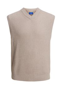 Jack & Jones - Jack&Jones Sweter Rib 12241167 Beżowy Regular Fit. Kolor: beżowy. Materiał: bawełna