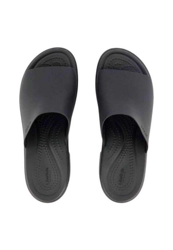 Klapki damskie Crocs Slide Heel. Okazja: na co dzień. Kolor: zielony. Materiał: syntetyk, materiał. Obcas: na obcasie. Styl: sportowy, casual. Wysokość obcasa: średni