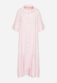 Born2be - Różowa Sukienka Koszulowa z Ozdobną Falbanką Daviravie. Okazja: na co dzień. Kolor: różowy. Typ sukienki: koszulowe. Styl: klasyczny, casual, elegancki #6