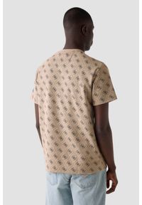 Guess - GUESS Beżowy męski t-shirt w monogram Jacquard 4G Knit, Rozmiar XL. Okazja: na co dzień. Kolor: beżowy. Styl: elegancki, casual #4