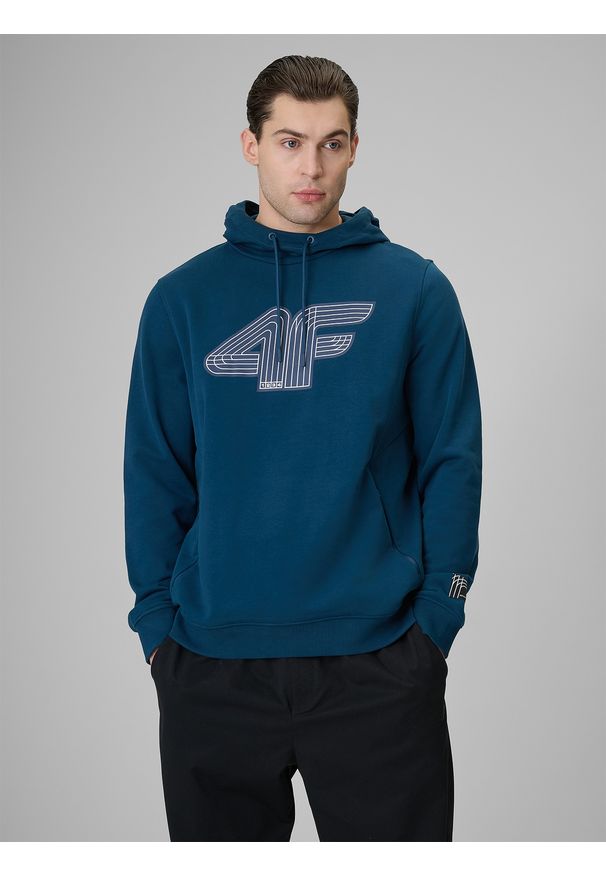 4f - 4F Bluza dresowa regular z kapturem męska - turkusowa 3XL. Okazja: na co dzień, na spacer. Typ kołnierza: kaptur. Kolor: turkusowy. Materiał: dresówka. Styl: casual, sportowy