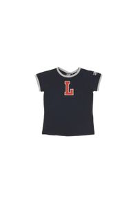 LEONE 1947 APPAREL - Dziewczęcy T-shirt z krótkim rękawem i uczelnią „L”.. Kolor: czarny. Długość rękawa: krótki rękaw. Długość: krótkie. Sport: joga i pilates
