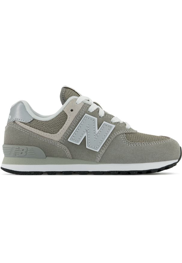 Buty dziecięce New Balance PC574EVG – szare. Okazja: na uczelnię, na co dzień. Kolor: szary. Materiał: guma, materiał, syntetyk, zamsz. Szerokość cholewki: normalna. Model: New Balance 574. Sport: turystyka piesza