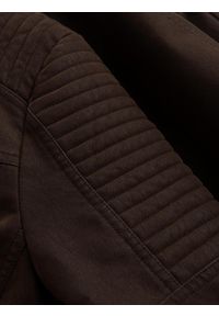 Ombre Clothing - Męska kurtka biker w stylu retro ze stójką – brązowa V1 - Rozmiar: L. Typ kołnierza: kołnierzyk stójkowy. Kolor: brązowy. Materiał: skóra, poliester, materiał. Styl: retro #5