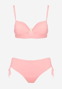 Renee - Różowe Bikini Biustonosz z Usztywnianymi Miseczkami Majtki Figi Ozdobione Troczkami Tamarie. Kolor: różowy. Wzór: aplikacja