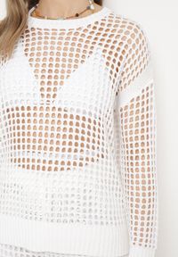 Born2be - Biała Ażurowa Buzka z Szydełkowej Dzianiny Zavara. Okazja: na co dzień. Kolor: biały. Materiał: dzianina. Wzór: ażurowy. Styl: casual, elegancki #5