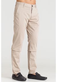 Beżowe spodnie Emporio Armani. Kolor: beżowy. Materiał: elastan, bawełna. Wzór: aplikacja #5