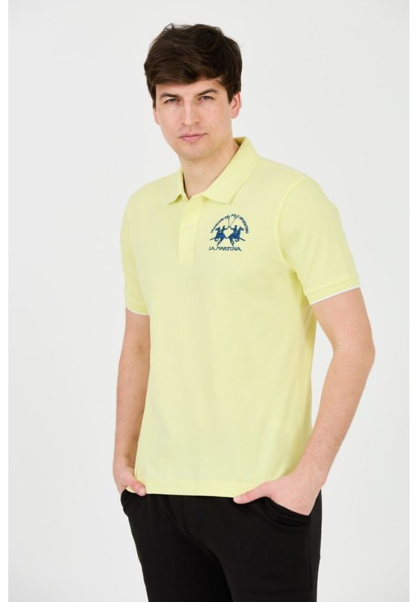 La Martina - LA MARTINA Cytrynowe męskie polo z dużym logo, Rozmiar M. Typ kołnierza: polo. Kolor: żółty