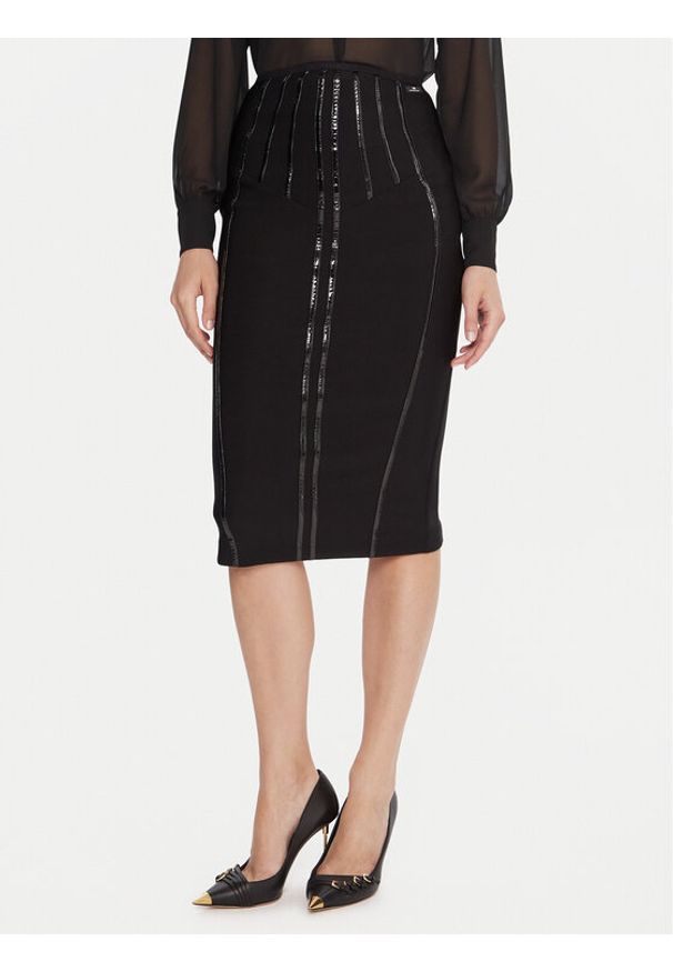 Elisabetta Franchi Spódnica ołówkowa GO-124-57E2-V460 Czarny Slim Fit. Kolor: czarny. Materiał: syntetyk