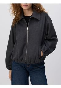 Reserved - Kurtka bomberka z kołnierzykiem - ciemnoszary. Kolor: szary. Materiał: tkanina, wełna #1