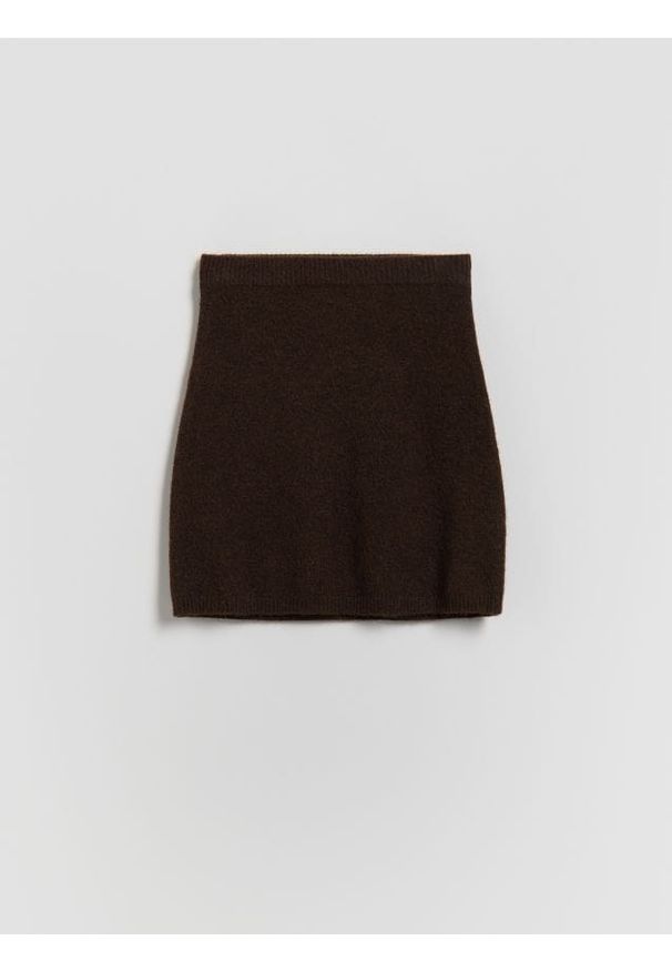 Reserved - Dzianinowa spódnica z domieszką wełny - brązowy. Kolor: brązowy. Materiał: dzianina, wełna