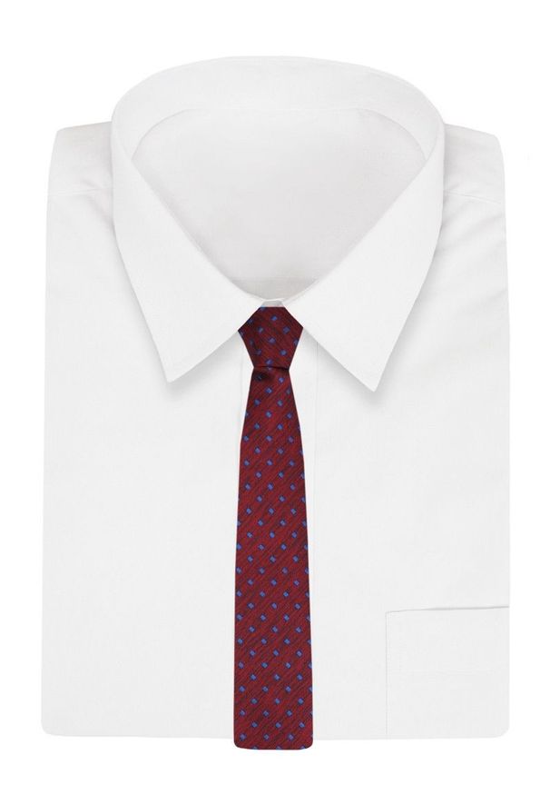 Bordowy Elegancki Klasyczny Krawat -Angelo di Monti- 7 cm, Męski, Szeroki, w Niebieskie Kwadraciki. Kolor: niebieski, czerwony, wielokolorowy. Wzór: geometria. Styl: klasyczny, elegancki