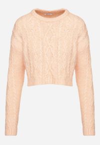 Born2be - Jasnoróżowy Krótki Sweter z Tłoczonym Wzorem Torilissa. Okazja: na spotkanie biznesowe. Kolor: różowy. Materiał: jeans. Długość rękawa: długi rękaw. Długość: krótkie. Styl: elegancki, biznesowy #5