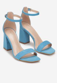 Renee - Niebieskie Sandały z Kwadratowym Noskiem na Słupku Mahsa. Kolor: niebieski. Obcas: na słupku