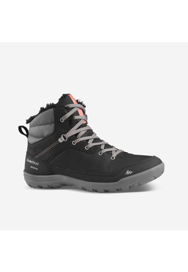 quechua - Buty turystyczne damskie Quechua SH100 Mid wodoodporne. Kolor: wielokolorowy, czarny, szary. Materiał: kauczuk, materiał. Szerokość cholewki: normalna. Sezon: zima