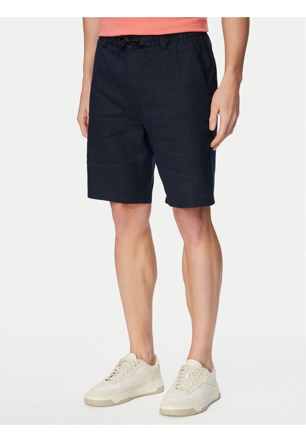 BOSS Szorty materiałowe 50559178 Granatowy Regular Fit. Kolor: niebieski. Materiał: len