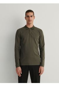 Reserved - Koszulka polo slim - ciemnozielony. Typ kołnierza: polo. Kolor: zielony. Materiał: dzianina, bawełna