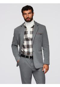 Ombre Clothing - Dzianinowa męska marynarka o dopasowany kroju - jasnoszara V2 - Rozmiar: XL. Okazja: na spotkanie biznesowe, do pracy, na co dzień. Kolor: szary. Materiał: dzianina. Styl: klasyczny, biznesowy, casual, elegancki #3