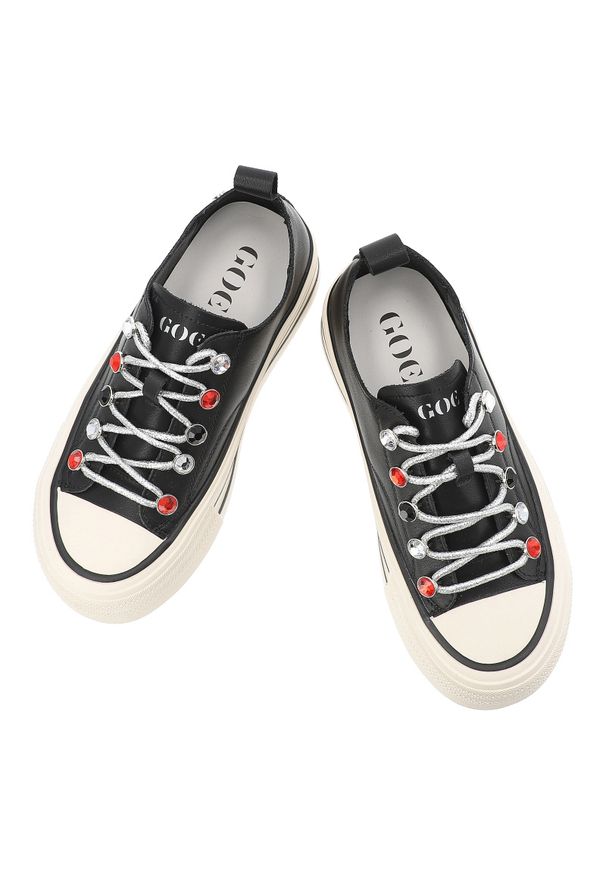 Sneakersy damskie GOE, cholewka ze skóry licowej z zaokrąglonym noskiem na solidnej podeszwie, czarne, TT2N4073. Kolor: czarny. Materiał: skóra. Szerokość cholewki: normalna