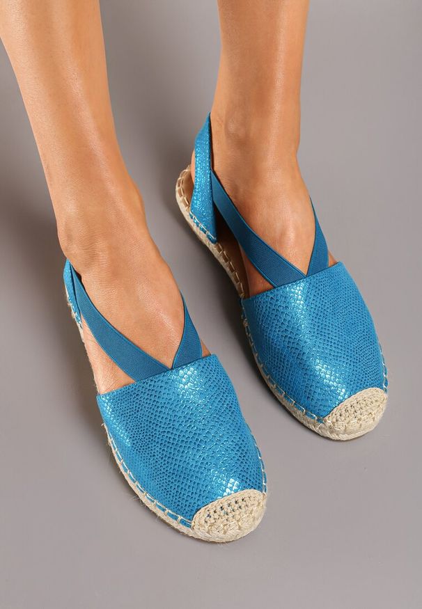 Renee - Niebieskie Espadryle z Ekoskóry na Płaskiej Podeszwie Cecilas. Okazja: na co dzień. Kolor: niebieski. Materiał: len. Sezon: lato. Obcas: na płaskiej podeszwie. Styl: boho, casual