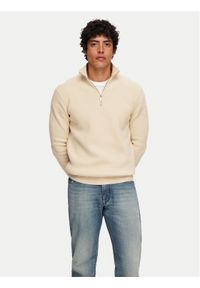 Selected Homme Sweter Dane 16092601 Beżowy Regular Fit. Kolor: beżowy. Materiał: bawełna