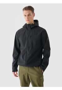 4f - Kurtka softshell wiatroodporna membrana 8000 męska - czarna. Typ kołnierza: kaptur. Kolor: czarny. Materiał: softshell. Technologia: Windstopper. Sport: wspinaczka