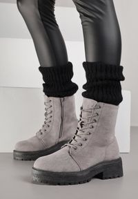 Born2be - Szare Botki na Grubej Podeszwie z Sznurowaniem Eterna. Okazja: na co dzień. Kolor: szary. Materiał: jeans. Styl: klasyczny, casual, elegancki #4