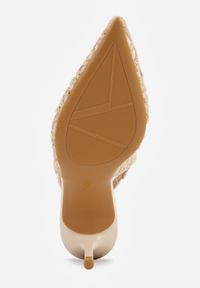 Renee - Beżowe Szpilki VICES Slingback Ozdobione Kwiatowym Wzorem i Cekinami Loraereida. Zapięcie: pasek. Kolor: beżowy. Materiał: satyna. Wzór: kwiaty, aplikacja. Obcas: na szpilce #7