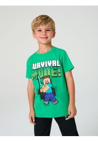 Sinsay - Koszulka z nadrukiem Minecraft - zielony. Kolor: zielony. Wzór: nadruk