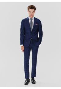 Pako Lorente - PAKO LORENTE – Granatowa marynarka garniturowa w niebieską kratkę. Okazja: na wesele, na komunię, na ślub cywilny. Kolor: niebieski. Materiał: poliester, lycra, wełna. Wzór: kratka #1