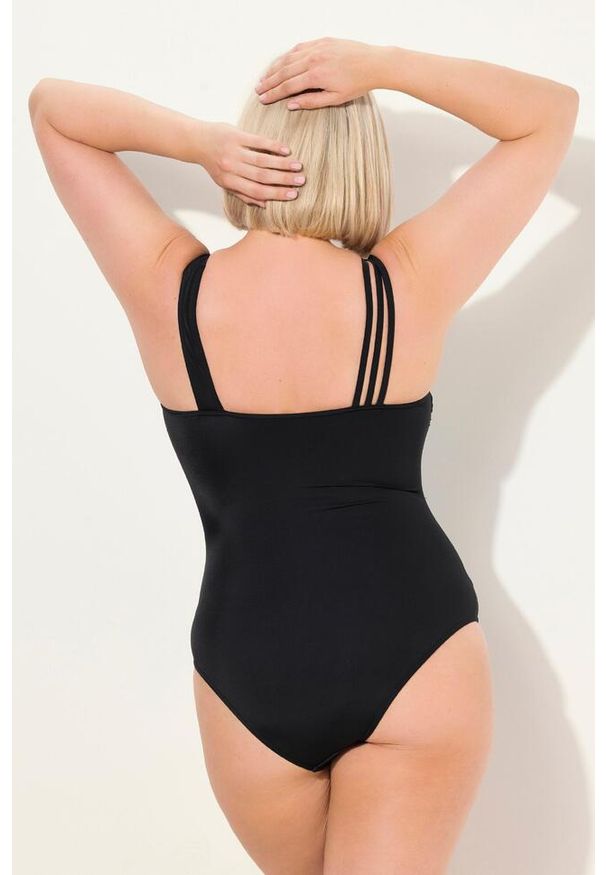 ULLA POPKEN - Damski Kostium kąpielowy motyw głębi oceanu miękkie miseczki. Kolekcja: plus size. Kolor: czarny. Materiał: elastan, poliamid, materiał