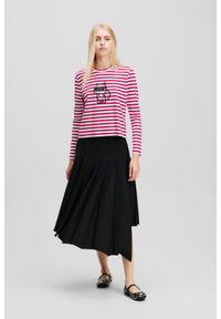 Karl Lagerfeld - KARL LAGERFELD Czerwono-biały damski lonsgleeve Ikon Print Stripe, Rozmiar XS. Kolor: czerwony. Materiał: materiał. Wzór: nadruk. Styl: elegancki #5