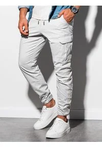 Ombre Clothing - Spodnie męskie joggery P893 - szare - XXL. Kolor: szary. Materiał: bawełna, elastan. Wzór: aplikacja