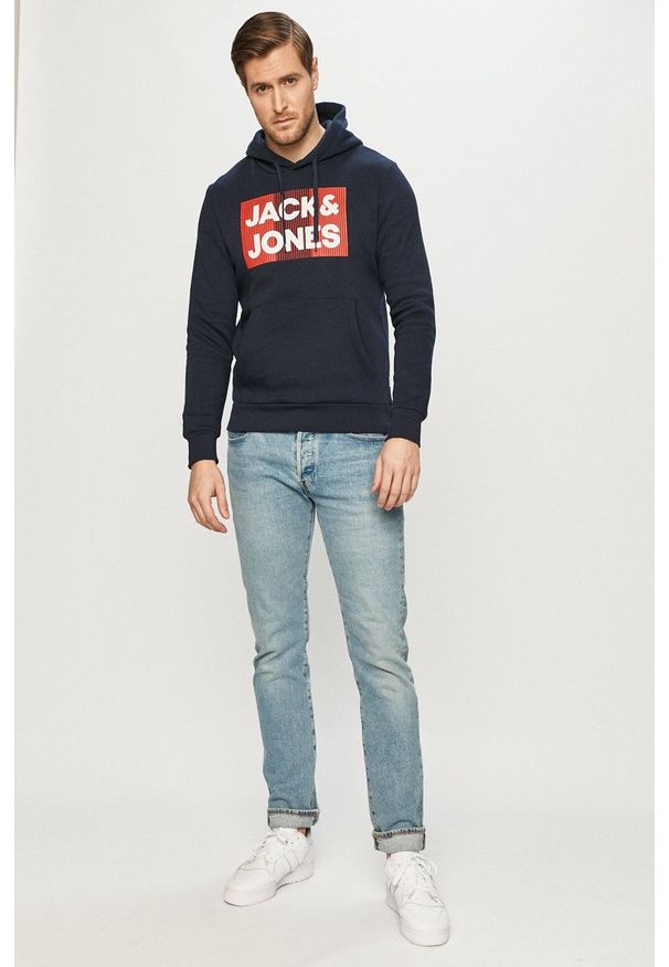 Jack & Jones - Bluza bawełniana. Okazja: na co dzień. Kolor: niebieski. Materiał: bawełna. Wzór: nadruk. Styl: casual