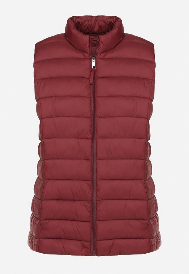 Born2be - Bordowa Pikowanana Kamizelka Sifitta. Okazja: na co dzień. Kolor: czerwony. Materiał: jeans. Styl: elegancki, klasyczny, casual