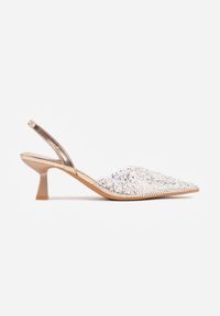 Born2be - Szampańskie Czółenka z Transparentną Cholewką Perełkami i Cyrkoniami Jinnata. Kolor: złoty. Szerokość cholewki: normalna. Wzór: aplikacja. Styl: elegancki, wizytowy #7