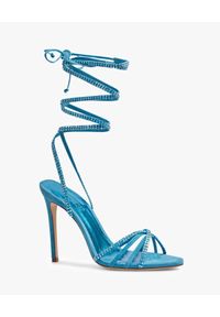 PARIS TEXAS - Niebieskie sandały na szpilce z kryształami. Zapięcie: pasek. Kolor: niebieski. Materiał: zamsz. Wzór: aplikacja, paski. Obcas: na szpilce #2
