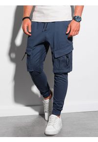Ombre Clothing - Spodnie męskie joggery P1026 - niebieskie - M. Kolor: niebieski. Materiał: bawełna, elastan