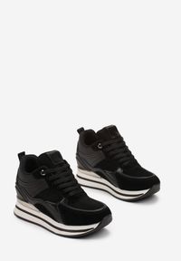 Renee - Czarne Sneakersy na Platformie i Ukrytej Koturnie z Metalicznymi Wstawkami Neness. Okazja: na co dzień. Kolor: czarny. Obcas: na koturnie #4