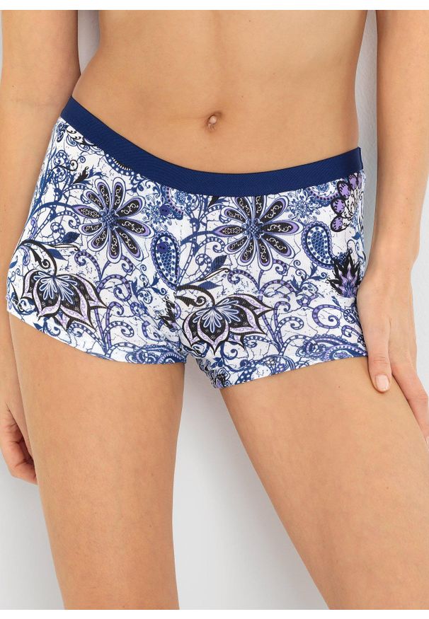 bonprix - Bokserki damskie (4 pary). Kolor: biały. Wzór: nadruk
