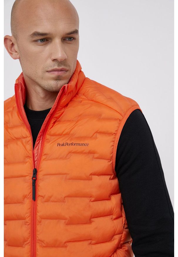 Peak Performance - Bezrękawnik. Okazja: na co dzień. Kolor: pomarańczowy. Materiał: włókno, puch, tkanina, materiał. Długość rękawa: bez rękawów. Wzór: ze splotem. Styl: casual