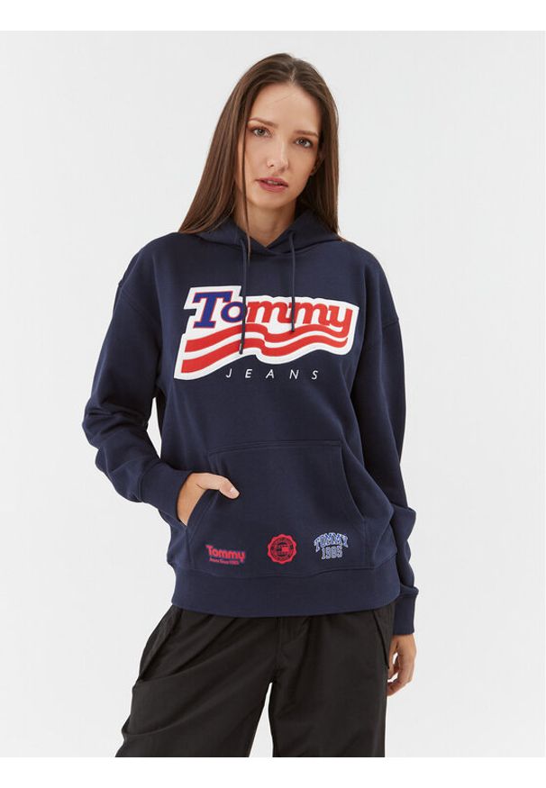 Tommy Jeans Bluza DW0DW17689 Granatowy Relaxed Fit. Kolor: niebieski. Materiał: bawełna