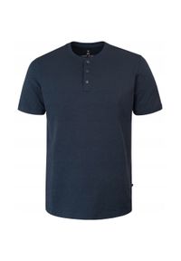 Granatowy Męski T-Shirt, Dekolt z Guzikami - Pako Jeans. Okazja: na co dzień. Kolor: niebieski. Materiał: bawełna. Styl: casual