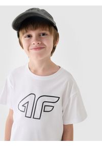 4f - 4F T-shirt z nadrukiem chłopięcy - biały 128 (7-8 lat). Okazja: na co dzień. Kolor: biały. Materiał: dzianina, bawełna, jersey. Wzór: nadruk. Sezon: lato. Styl: klasyczny, sportowy, casual