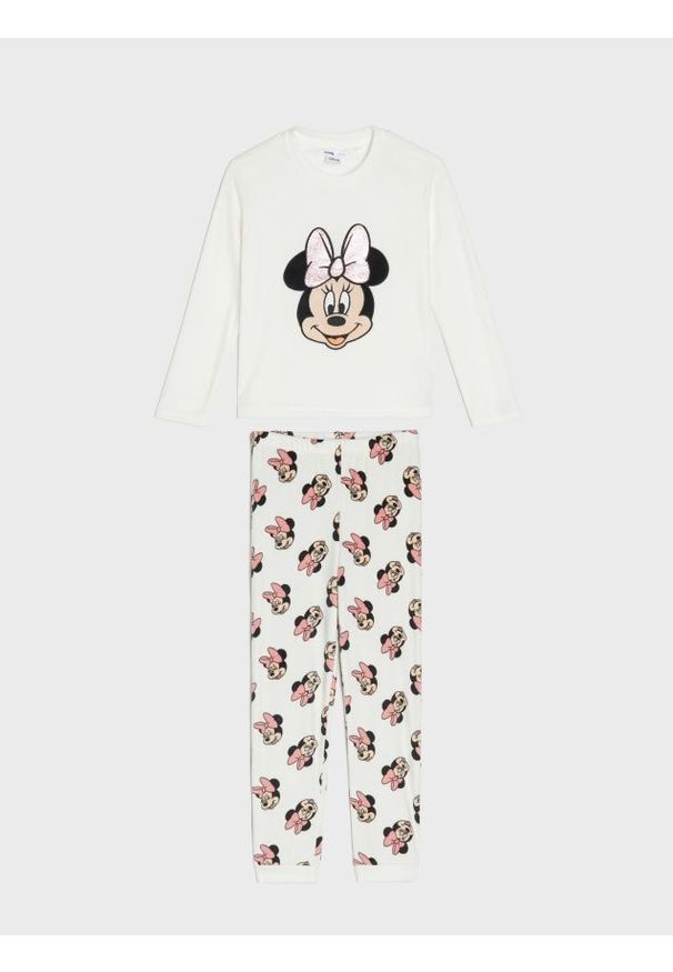 Sinsay - Welurowa piżama dwuczęściowa Minnie Mouse - kremowy. Kolor: kremowy. Materiał: welur. Wzór: motyw z bajki
